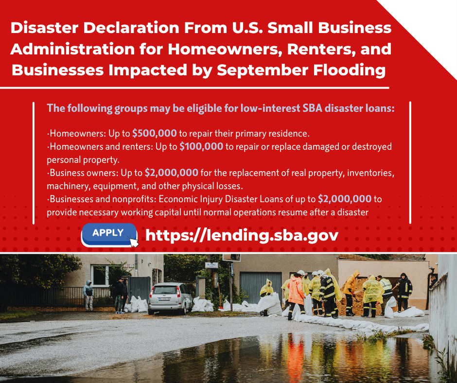 SBA Disaster Loans Approved for September 13th Storm Damage 